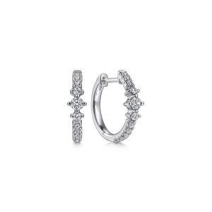 14K White Gold Diamond Huggie Earrings