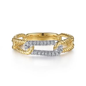 14K White-Yellow Gold Hampton Link Ring with Diamond Station