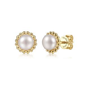 14K Yellow Gold Bujukan Pearl Stud Earrings