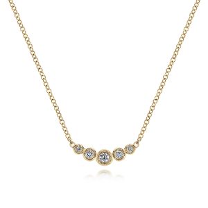 14K Yellow Gold Curved Diamond Bar Necklace