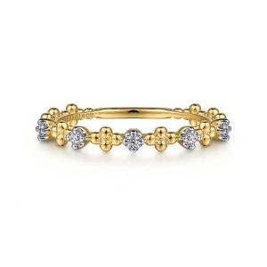 14K Yellow Gold Diamond and Bujukan Bead Station Stackable Ring