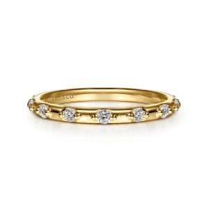 14K Yellow Gold Diamond Station Stackable Ring