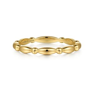 14K Yellow Gold Orzo shape and Bujukan Bead Station Stackable Ring