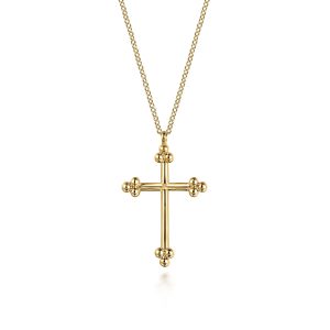 14K Yellow Plain Gold Bujukan 24mm Cross Necklace
