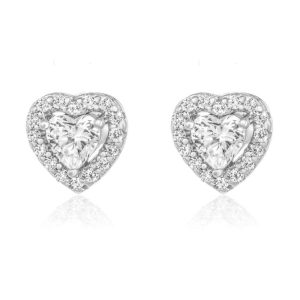 1.5 Carat Halo Heart Stud Earrings/18K White Gold Vermeil & Cubic Zirconia