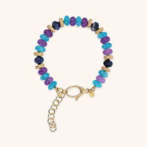 18Kt Yellow Gold Plated 925 Silver Bracelet with Worked Rondelle and Natural Stones