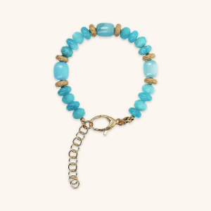 18Kt Yellow Gold Plated 925 Silver Bracelet with Worked Rondelle and Natural Barrel Cut Stones