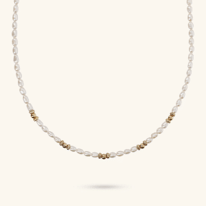18kt Yellow Gold Plated 925 Silver Choker Necklace with Golden Spheres and Freshwater Pearls