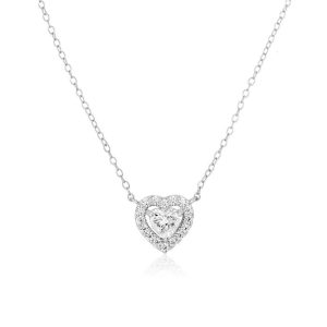 2 Carat Halo Heart Necklace/18K White Gold Vermeil & Cubic Zirconia