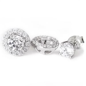 2-In-1 Halo Stud Earrings/18k White Gold Vermeil & Premium Cubic Zirconia