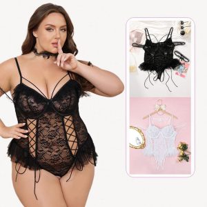 2 Packs Plus Size Sheer Lace Bodysuits