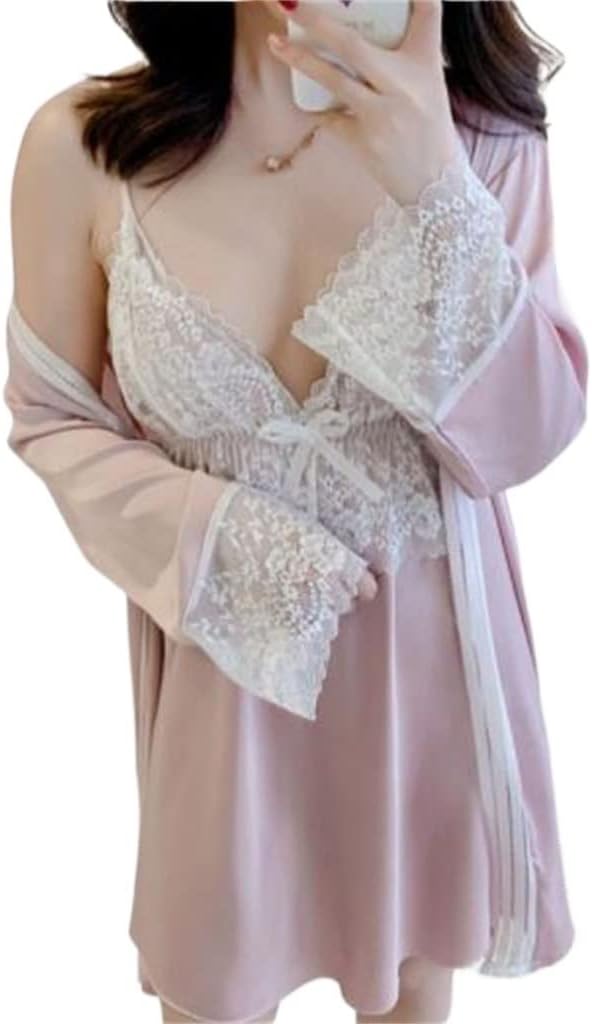 Pajama Dress Women’s ice Silk Thin Suspender Pajama Two-Piece Suit Silk housewear Pajamas(X-Large)