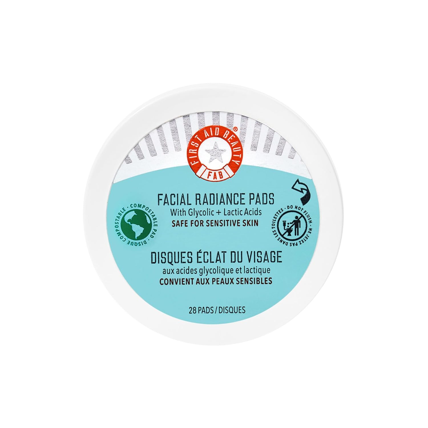 First Aid Beauty Facial Radiance Pads with Gycloic Lactic Acids Daily Exfoliating Pads with AHA that Help Tone Brighten Skin Makeup Routine Prep Compostable for Daily Use 28 Count