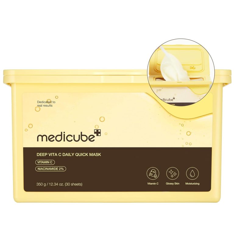 medicube Deep Vita C Daily Quick 30 Sheet Masks – Vegan Certified, Quick Dispenser, Triple Vitamin Complex For Radiance and Hydration – Korean Face Masks