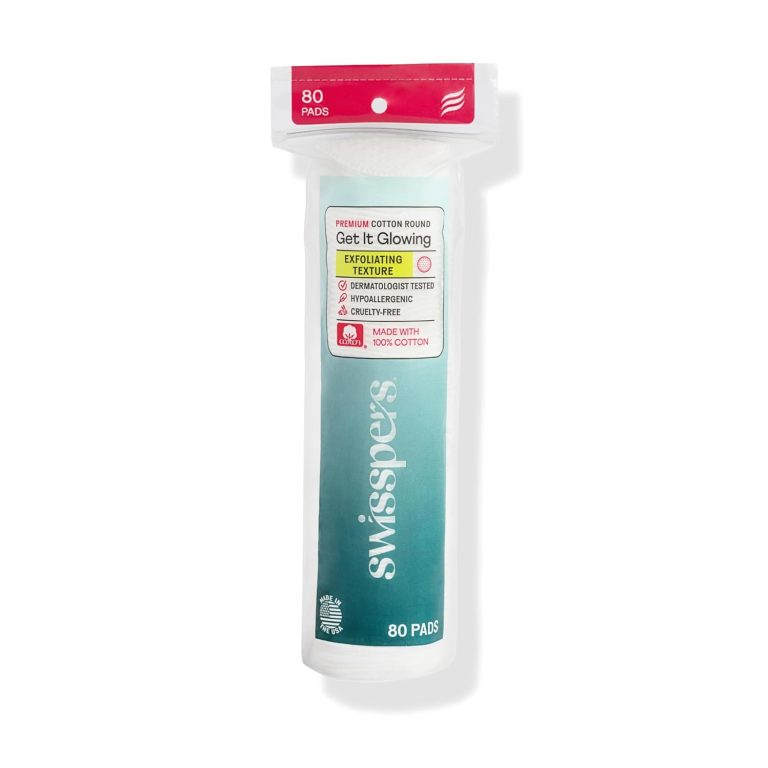 Swisspers Premium Exfoliating Rounds, 2 Distinct Raised Textured Surface, Cotton Facial Pads, 80 Count Re-closable Bag