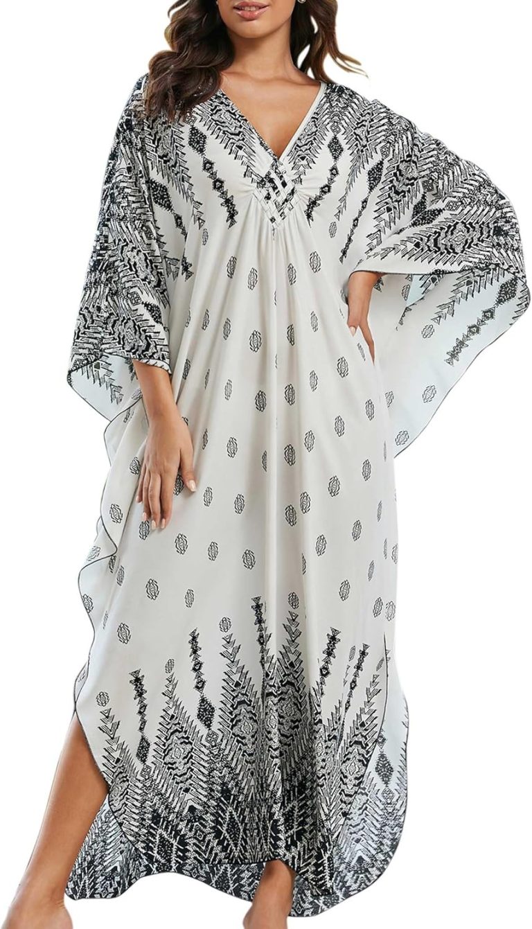 Kaftan Dresses for Women Fancy Long Caftans Plus Size Swimwear Cover up Loose Beach Robe Batwing Sleeve Loungewear