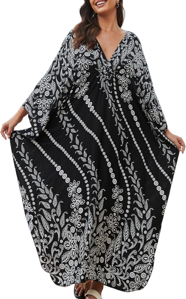 Kaftan Dresses for Women Fancy Long Caftans Plus Size Swimwear Cover up Loose Beach Robe Batwing Sleeve Loungewear