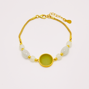 925 silver gold-plated natural Hotan Jade stars in the moon bracelet fashionable versatile elegant temperament simple and generous