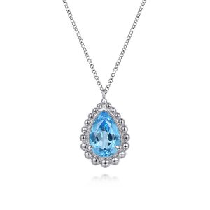 925 Sterling Silver Bujukan Swiss Blue Topaz Teardrop Pendant Necklace