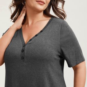 Adjustable Neck Coverage Button Placket T-Shirt