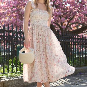Annie Smocked Wishing Well Floral Print Midi Dress In Multi