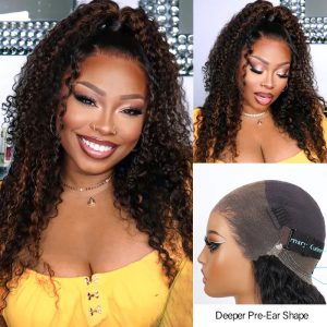 360 Skin Lace Cozy Invisi Strap Deep Wave Dark Highlight Pre Everthing 360 Lace Frontal Glueless Install Wig