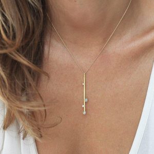 Australian Opal And White Diamond Bar Necklace