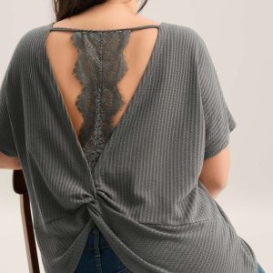 Backless Lace Crossover Solid T-Shirt