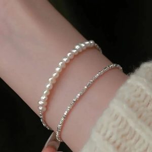 Beaded Freshwater Pearl Irregular Silver Bracelet