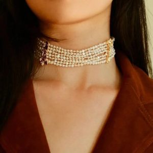 Beaded Multi-Strand Freshwater Pearl Choker Necklace
