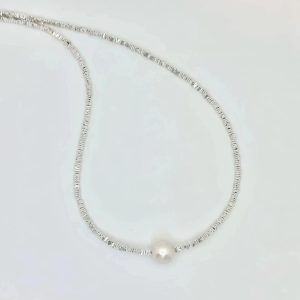 Beaded Silver Freshwater Pearls Necklace