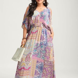Boho Collage Off-Shoulder Maxi Dress