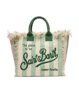 Borsa a spalla vanity con stampa a righe verde salvia