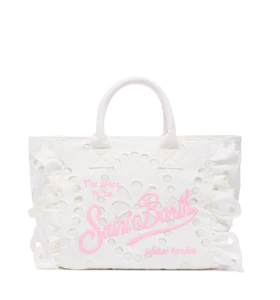Borsa colette bianca in pizzo di cotone Sangallo con balza