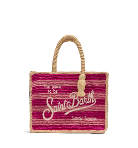 Borsa Colette in rafia a righe fuxia e logo