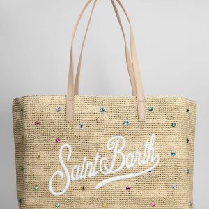 Borsa in rafia tote con strass multicolor