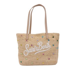 Borsa rafia city mid con strass multicolor
