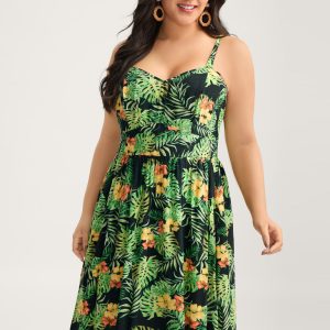 Breezy Tropics Shirred Waist Midi Dress