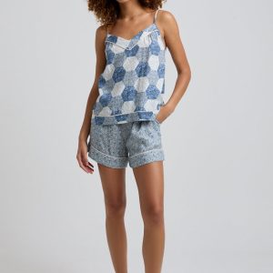 Camilla Cami & Short Aster Patchwork Print Set In Blue
