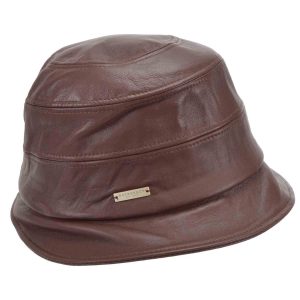 Cappello cloche donna in pelle marrone