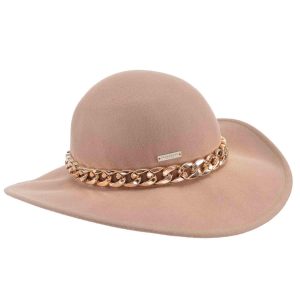 Cappello donna in lana cammello con catena oro