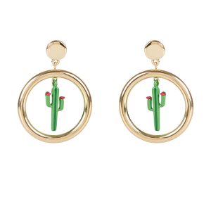 Casey Cactus Hoop Gold Earrings