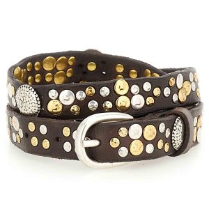 Cinture donna Afrodite in pelle marrone con borchie