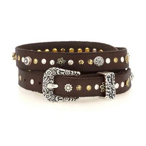 Cinture donna Diamante in pelle marrone con borchie