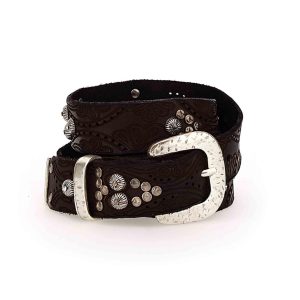 Cinture donna in pelle nera con borchie