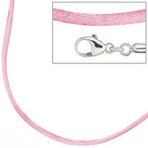 Collier Halskette Seide rosé 42 cm, Verschluss 925 Silber Kette