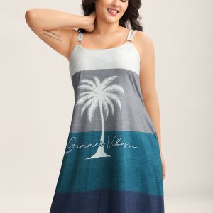 Color Block Island Print Knit Midi Dress