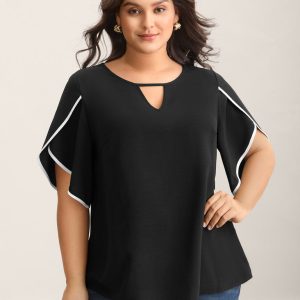Color Contrast Petal Sleeve Shirt