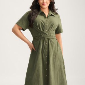 Cotton Back-Tie Overlap Shirt Dress