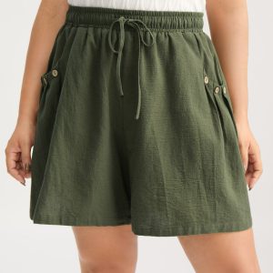 Cotton Drawstring Waist Straight-Leg Shorts